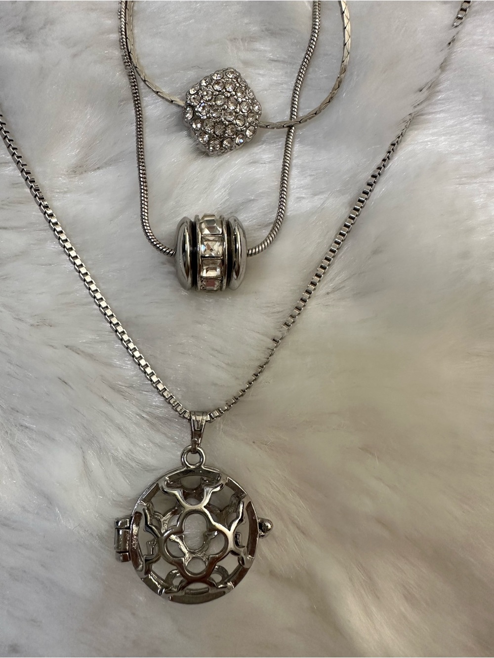 Gold Canyon Silver-Tone Layered Necklace with Pavé Bead and Filigree Locket